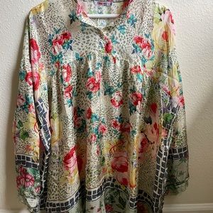 Johnny Was Silk Floral Blouse, XS